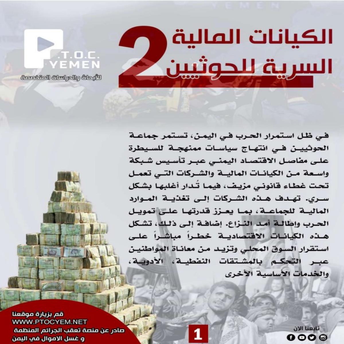 منصة تعقب الجرائم المنظمة وغسل الأموال في اليمن تكشف عن قائمة جديدة لشركات الحوثيين